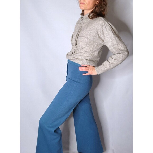 Vintage Blue Wool Pants High Waist Straight Wide Leg Cropped Ankle Pants XS S - Picture 3 of 8